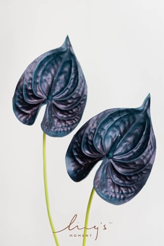 Ling's moment Anthurium Artificial Flowers, 8pcs Faux Anthurium Stems, PU Foam Greenery Plant for DIY Wedding Bouquets Centerpieces Arrangements Bridal Shower Party Home Decorations, Navy Blue - color: Navy Blue
