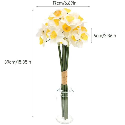 6 Stems Daffodils Artificial Flowers, 15 inch Artificial Daffodils that Look Real, White Faux Daffodil Bouquet, Silk Narcissus Fake Flowers for Home Office Floral Arrangement, Wedding Party Decor
