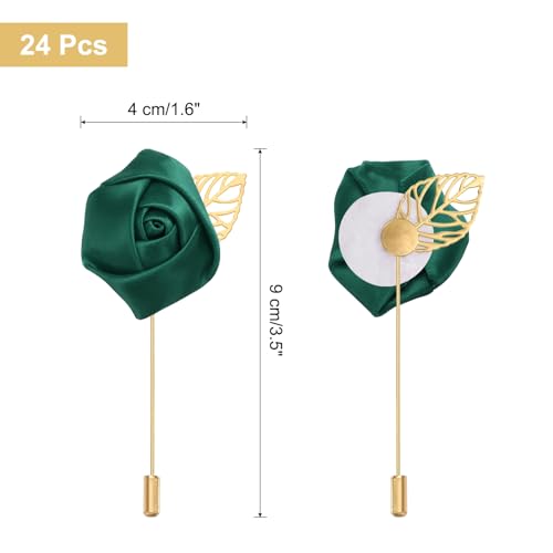 uxcell 24pcs Dark Green Rose Boutonnieres Flower Buttonholes Pocket Boutonnieres Pins for Wedding Ceremony Anniversary Prom Formal Dinner Party - color: Dark Green