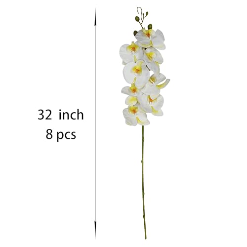 ATFL 8 Pack Ivory Orchid Artificial Flowers Real Touch, 32'' Artificial Fake Faux Silk Orchid Stem Bouquets for Wedding Party Home Garden Decor,Orquideas Artificiales para Decora(excluding The Pot) - color: Ivory