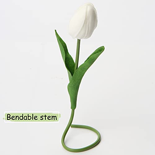 10 Pcs White Tulips Artificial Flowers Real Touch Fake Tulips Fake Flowers for Mother's Day 13.5" Faux Tulips Faux Flowers Bulk Artificial Tulips Flowers for Vase Centerpieces Home Wedding Bouquet - color: White #10