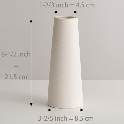 White Ceramic Vase, 8.5 Inch Flowers Vase for Pampas Grass, Rustic Table Vase for Centerpieces, Simple Modern Vase for Home Office Decor - Creamy White - color: Creamy White, size: Medium: 8.5 inches