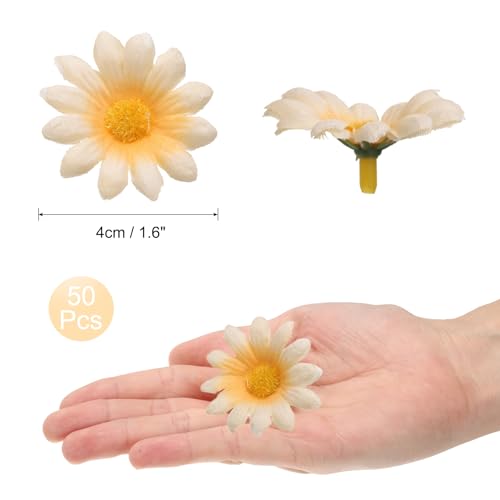 uxcell 100pcs Artificial Daisies Flower Heads,1.6" Silk Fake Daisies Heads Mini Daisies Artificial Flowers Bulk for DIY Wedding Bouquets Centerpieces Party Home Decorations, Champagne - color: Champagne