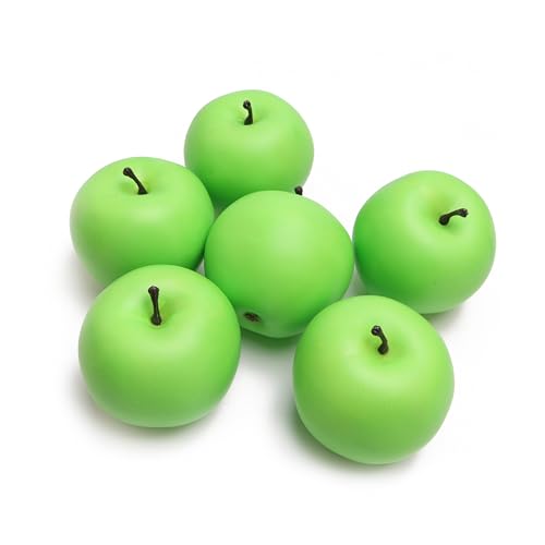 6PCS Green Artificial Fruit, Foamed Plastic Apples, Decorative Fruits and Green Apples are Very Suitable for Counters, Glass Jars, Dining Tables, Thanksgiving and Christmas Home Decorations - color: Green Apples