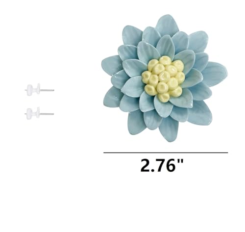 Ceramic Flower Wall Art, Artificial Flower Wall Sculpture，Handcrafted 3D Hanging Porcelain Flowers ,3D Wall Hanging Decor ,Porcelain Flower Wall Décor for Home，Hallway，Kitchen，Office (Blue,Marguerite, 2.76") - color: Blue,Marguerite, size: 2.76"