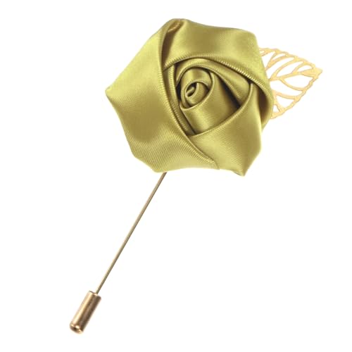 M METERXITY 1-Pack Flower Lapel Pins for Men, Golden Leaf Rose Boutonnieres Pin Groom Boutonnieres for Wedding/Dance/Party, Men Lapel Pins for Suits Satin Flower Corsage [Gold] - color: Gold