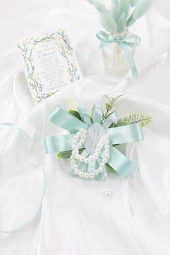 Turquoise White Corsage and Boutonniere Set Wrist Corsage Wristlet for Prom Groom Flower Boutonniere for Men Wedding Party Homecoming Accessories Suit - color: Turquoise White