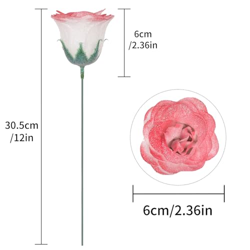 Glitter Roses Bouquet,30PCS Gradient Red Roses Fake Sparkling Flowers for Wedding Bouquet Party Christmas Home Decor(Gradient Red) - color: Gradient Red