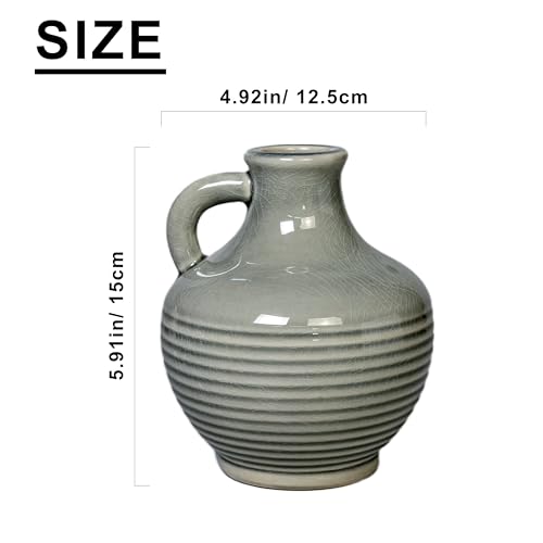 Sunddo Gray Ceramic Flower Vase， 6 Inch Small Modern Boho Vase for Home Decor, Decorative Vases with Handle, Neutral Accent for Minimalist, Table, Living Room, Bathroom, Shelf, Mantel Decor - color: Gray - 6, size: 6 Inch