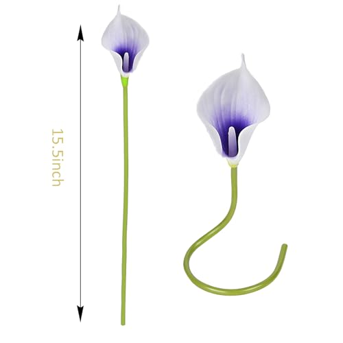 Calla Lily Bridal Wedding Festival Decor Bouquet Real Touch Latex Flower Bouquet Pack of 20 (Purple-White) - color: Purple-white