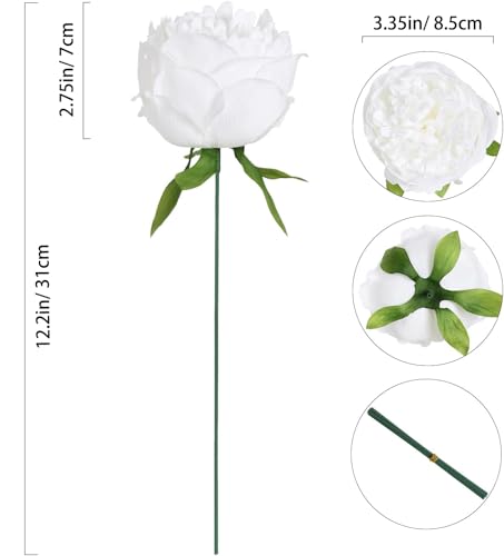 Peony Artificial Flowers 16pcs Fake Peonies Bulk White Silk Flowers Faux Peony Flowers Silk Peonies Heads with Stem Realistic Flowers for Home Wedding Party Festival Decor (Pure White) - color: Pure White
