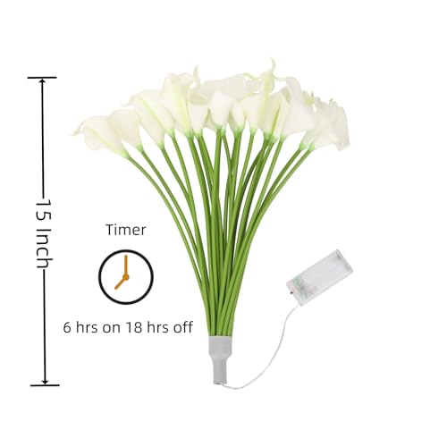 HOMESEASONS LED Lighted Artificial Flowers Calla Lily Bouquet 20 Stems Real Touch Calla Faux Flower Lights for Valentine's Day Gift and Easter Home Kitchen Wedding Dining Table Decor(White, No Vase) - color: White
