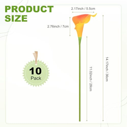 M METERXITY 10-Pack Yellow Orange Artificial Calla Lily Flowers,14 Inch Faux Calla Lily PU Bouquets Real Touch Faux Flowers for Home/Wedding/Christmas/Party - color: Yellow Orange