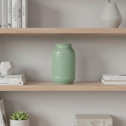 Ceramic Vase, 9 Inch Modern Green Flower Vases for Home Decor, Dining Table,Entryway, Living Room, Bathroom, Bookshelf, Bedroom, Kitchen, Mantle, Office, Foyar - color: Celadon Green