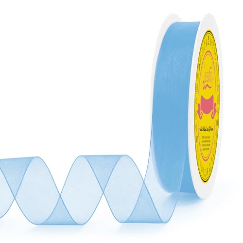 Light Blue Organza Ribbon 1 inch x 100 Yards Sheer Chiffon Ribbon for Gift Wrapping Wedding Invitations Party Decoration Bridal Bouquets Crafts - color: Light Blue, size: 1" X 100 Yards