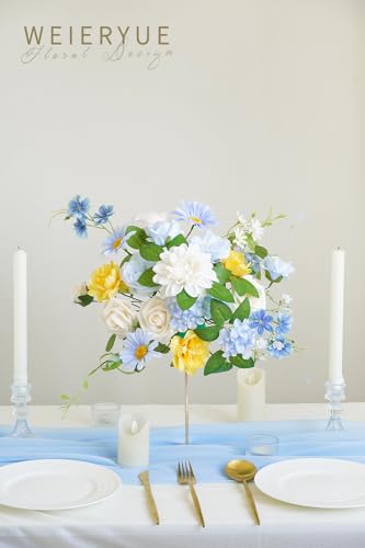 Blue Artificial Flowers Combo Box Wedding Decor,Fake Flowers,Flowers for Decoration,Silk Flowers for Home Decor Indoor,Cake Flowers,Faux Flowers for Crafts - color: Fresh Blue