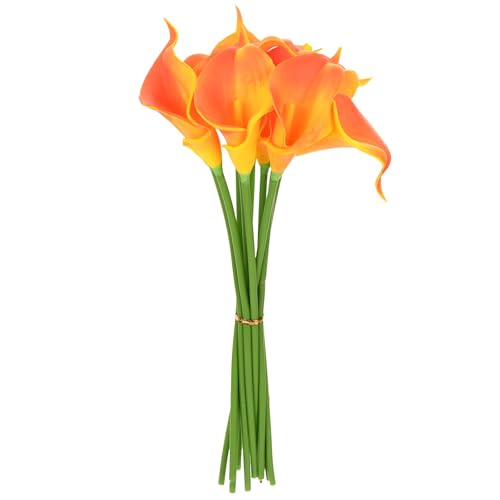 M METERXITY 10-Pack Yellow Orange Artificial Calla Lily Flowers,14 Inch Faux Calla Lily PU Bouquets Real Touch Faux Flowers for Home/Wedding/Christmas/Party - color: Yellow Orange
