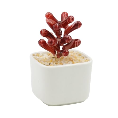 Red Glass Succulent Planter 3.5 Inch Potted Faux Succulent for Desk Decor Home Aesthetics - color: Red Succulent