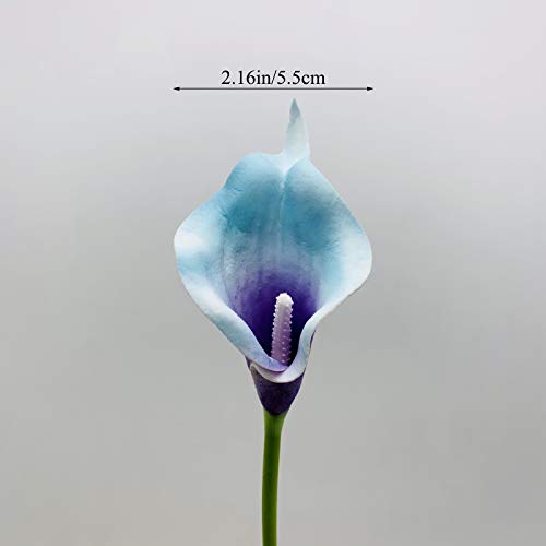 Crafjie 22pcs 13.4 Inch Lataex Real Touch Artificial Calla Lily Flowers, for Home Decor for Spring Flowers, Home Kitchen, Wedding Decorations, and centerpieces.（Purple in Blue） - color: Purple in Blue
