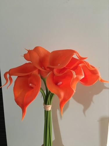 20Pcs 2.1 Inch Dark Orange Calla Lily Artificial Flowers Faux Calla Lily Fake Flowers Bulk Real Touch Latex Calla Lilies Flowers for Home Wedding Party Plant Decoration Table Centerpieces - color: Dark Orange