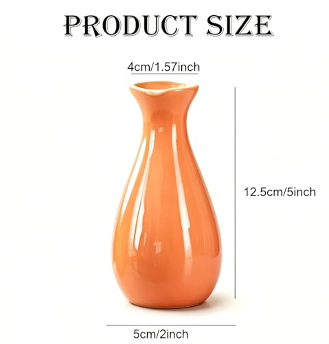 Small Ceramic Bud Vase Flower Single Stem Vase Mini Decorative Floral Holder Home Decorative Floral Centerpiece for Home Decor Centerpiece Wedding Party Table Vase (Orange) - color: Orange