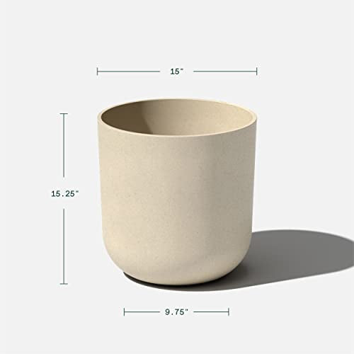 Veradek Round Lima Plastic Planter Pots for Indoor/Outdoor Garden Use, Sand Color, 5 Year Warranty - color: Sand, size: 15 inches - 2 Pack