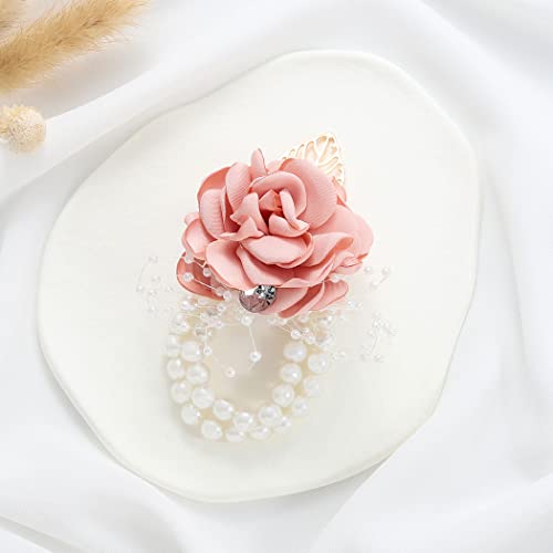 Wedding Bride Rose Wrist Corsage Pink Bridesmaids Silk Wrist Flower Flowergirl Hand Floral Decor Bridal Prom Party Accessories for Women and Girls (Pink) - color: Pink