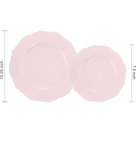 WDF 60pcs Pink Plastic Plates - Baroque Pink Disposable Plates Including 30 Dinner Plates 10.25inch, 30 Dessert Plates 7.5inch for Upscale Wedding/Baby Shower/Spring - color: Pink, size: 60PCS