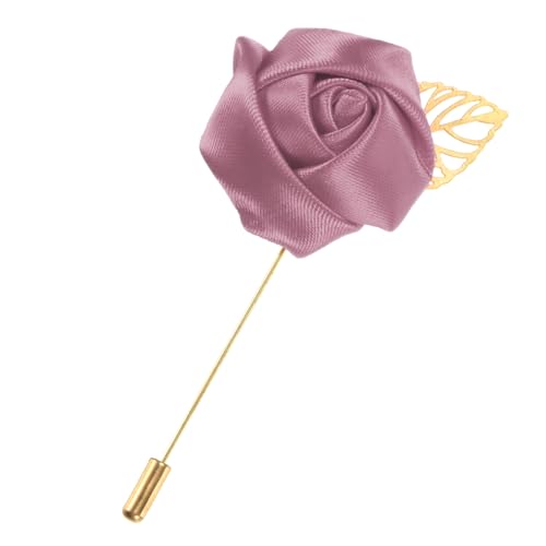 M METERXITY 1-Pack Flower Lapel Pins for Men, Golden Leaf Rose Boutonnieres Pin Groom Boutonnieres for Wedding/Dance/Party, Men Lapel Pins for Suits Satin Flower Corsage [Bean Paste Red] - color: Bean Paste Red