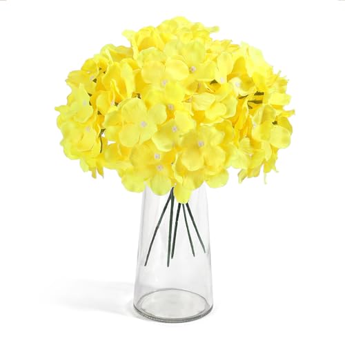 Auihiay 64pcs Hydrangea Artificial Flowers, Yellow Silk Hydrangea Heads with Stems, Hydrangea Flowers for DIY Wedding Centerpiece Baby Shower Home Party Decor (Yellow) - color: Yellow