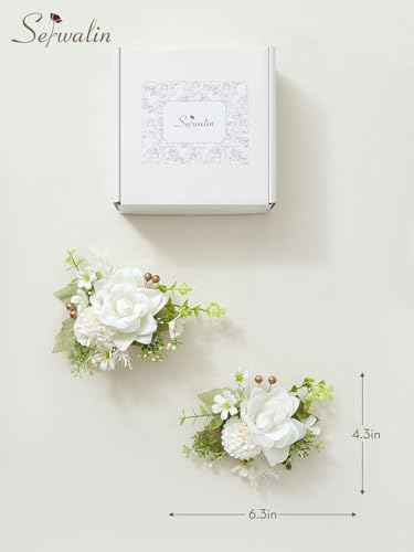 Serwalin 2 Pcs Boutonniere, 6-7 Inch Ivory White Corsage for Wedding, Boutonniere for Men Groom and Best Man Prom Ceremony Anniversary Party Suit - color: Ivory White, size: Boutonniere-2pcs
