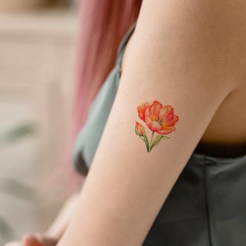 12 Sheets Black & White Watercolor Tulip Temporary Tattoos, Single Stem Bouquet Bud Bloom Pose with Leaves, Fresh Ins Forest Core Style, for Spring Picnic Travel