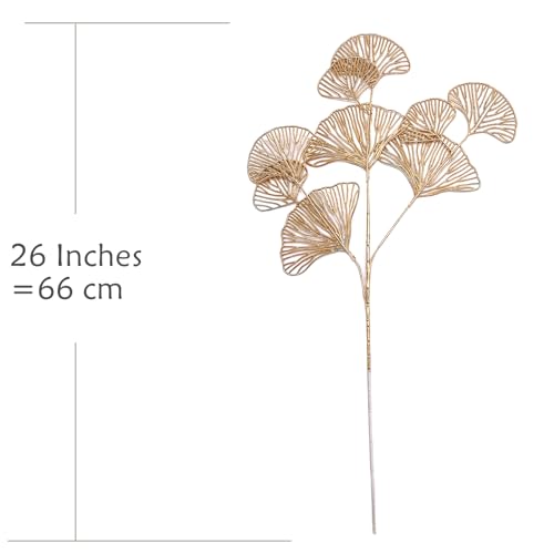 Christmas Artificial Plants Decoration 26" Tall, CATTREE Fake Plastic Golden Apricot Leaves Simulation Ginkgo Leaf Grass for Wedding Party Indoor DIY Home Office Table Centerpieces Decor Gold - 2 Pack - color: (Tall) Golden Apricot Leaves - 2 Pcs