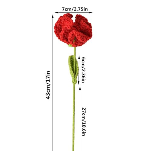 6Pcs Handmade Carnation Crochet Flower Bouquet, Completed Carnations Artificial Flower, Carnation Flower Wedding Bouquet (Red) - color: Red