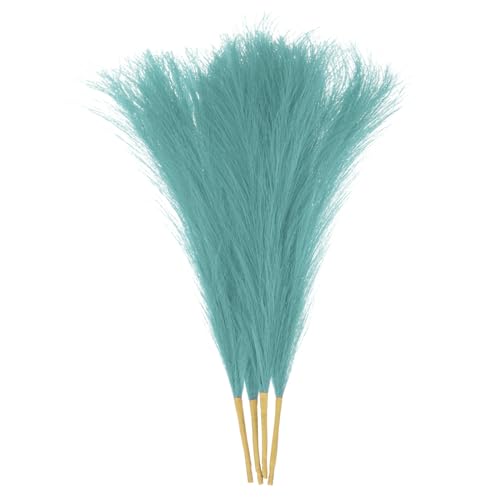 uxcell 4pcs Faux Pampas Grass 17 Inch 6 Stem Artificial Fake Dried Pampas Grass Decor for Floor Vase Filler, Wedding Decoration, Home Decoration, Old Blue - color: Old Blue