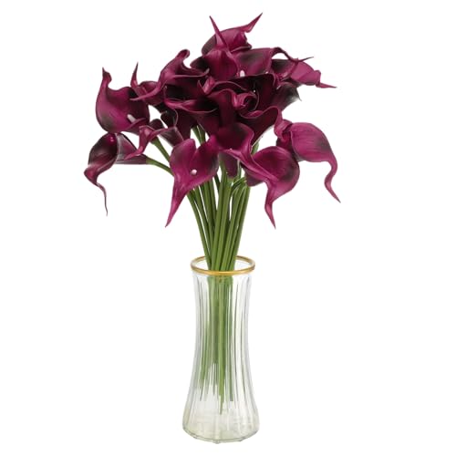 HARFINGTON 20pcs Artificial Calla Lily Fake Silk Flowers Bouquet Real Touch for Home Garden Wedding Party Decoration, Bright Purple - color: Bright Purple