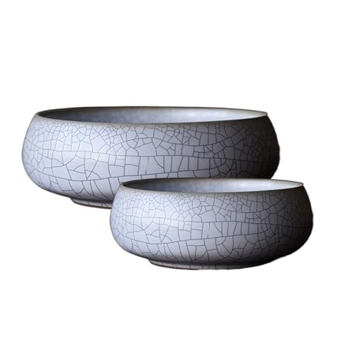 2 Pack Lotus Bowl Planter, Large 7.5'' & Small 6'' Shallow Lotus Pots for Water Planting, Drainage-Free Ceramic Hydroponic Bowl for Lotus Seeds, Ikebana, Succulents & Water Lilies (Kiln Split) - color: Kiln Split