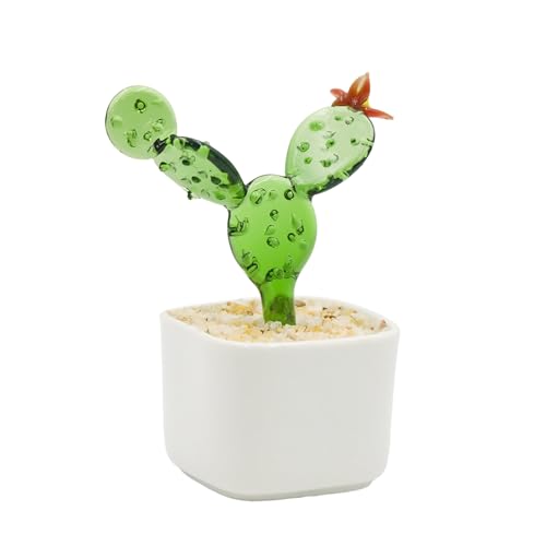 Green Glass Cactus Planter 4 Inch Potted Faux Cactus for Desk Decor Home Aesthetics - color: Green Cactus