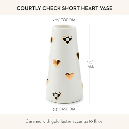 MACKENZIE-CHILDS Ceramic Heart Vase, Unique Decorative Vase, Short, Black-and-White Courtly Check - size: Short