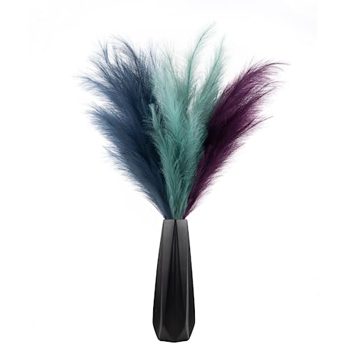 Pampas Grass Decor Tall, 43"/110cm Faux Pampas Grass 6 Stems Large Pompass Grass Branches Tall Bulk Boho Flower Arrangement for Home Room Wedding Party Decor - color: Lake Green& Deep Purple& Peacock Blue