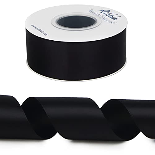 Ribbli Black Double Faced Satin Ribbon,1-1/2” x Continuous 25 Yards,Use for Bows Bouquet,Gift Wrapping,Wedding,Floral Arrangement - color: Black, size: 1-1/2 inch