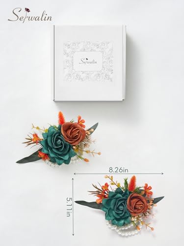 Serwalin 2 Pcs Wrist Corsage, 6-7 Inch Teal Orange Corsage for Wedding, Bridesmaid Mother Grandmother, Artificial Flowers for Prom Ceremony Anniversary - color: Teal Orange, size: Corsage-2pcs