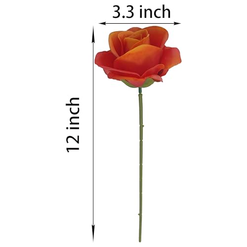 Artificial Satin Sunset Red Rose Flower Heads,42 Pcs Orange Red Silk Rose Heads with Stems,3.5'' Rose Artificial Flowers Bulk,Artificial Rose Flower Heads for DIY Crafts Bouquet (42, Sunset red) - color: Sunset
