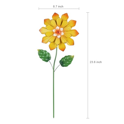 YEAHOME Garden Decor for Outside, Set of 2 Metal Flowers 23.6” Decorative Garden Stakes for Spring Decor, Yard Art Flower Stakes for Outdoor Lawn Backyard Porch Garden Decorations (Orange, Yellow) - color: Orange,yellow