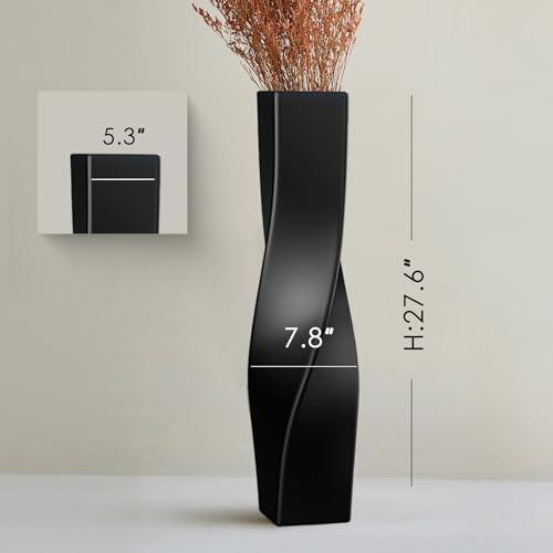Tall Resin Vases On Floor, 27.56" Matte Black Twisted Geometric Floor Vase for Home, Living Room, Bedroom, Office, Desk, Shelf, Creative Unique Decorative Tall Decor Floor Vase - color: Black, size: 27.56 Inches