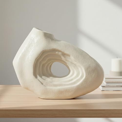Sunddo Donut Vase, 7 Inch White Ceramic Vase for Modern Home Decor - Small Boho Style Decorative Vase for Flowers, Bathroom, Desk, Kitchen Table, Shelf Centerpiece - color: White, size: 7 inch