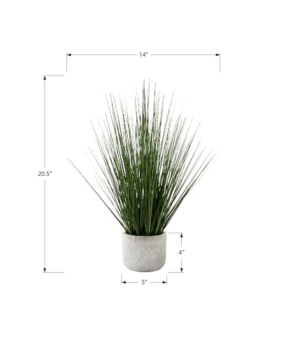 Monarch Specialties I 9574 Artificial Plant, 21" Tall, Grass, Indoor, Faux, Fake, Table, Greenery, Potted, Real Touch, Decorative, Green Grass, White Pot