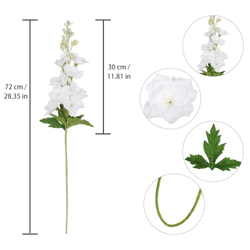 Real Touch White Flowers - 6PCS Delphinium Artificial 28.35" Long Stem for Tall Vase, Party, Wedding Centerpieces, Table Home Decor - color: Real Touch White