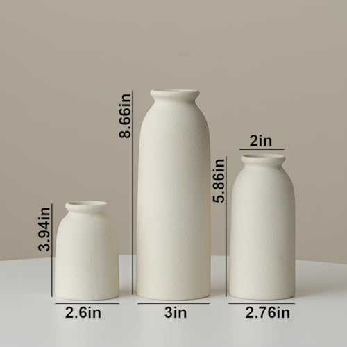 Ceramic Vase Set-3, Small Flower Vases for Decor, Modern Boho Farmhouse Style, Decorative Vases for Pampas Grass & Dried Flowers, Distressed Finish (Beige) - color: Beige