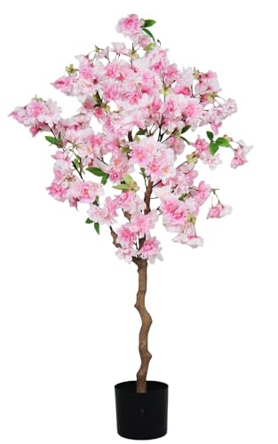 4FT Artificial Cherry Blossom Tree, Faux Sakura Tree in Pot, Realistic Fake Flower Tree for Indoor Home Decor, Artificial Floor Plant for Living Room, Bedroom, Entryway & Office - color: Pink, size: 3ft 11in